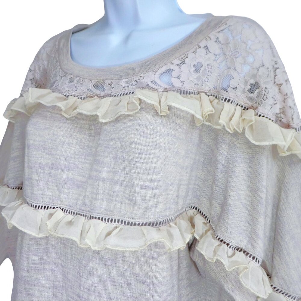 Love Sam Anthropologie Ruffled Lace Sweatshirt Boho Girly Dressy Casual S